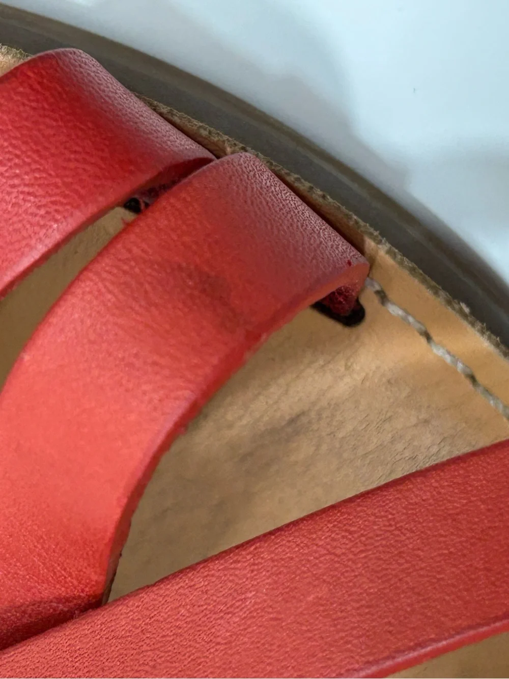 Madewell The Boardwalk Women’s Side 8 US Sandals Leather Upper Red Strap G2006